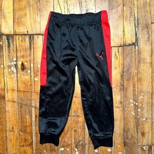 Puma Track Pants Boys Size 4T Black Red Fleece Pleated Tapered Leg Elastic Waist